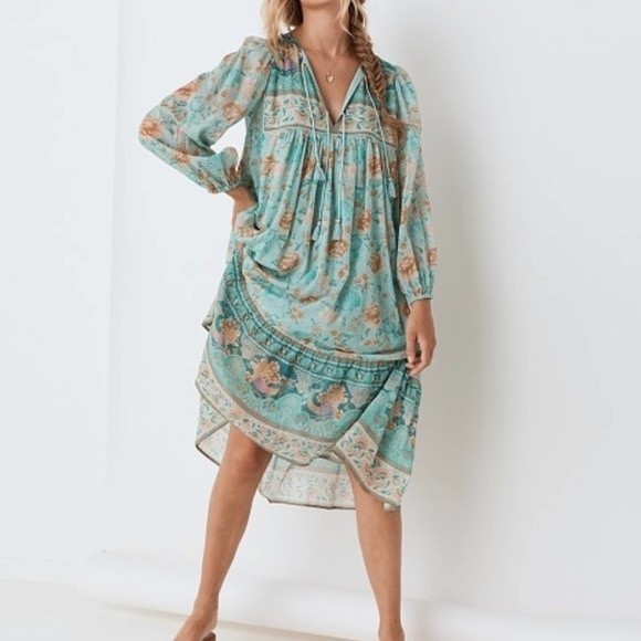 Spell & The Gypsy Seashell Seafoam Midi Boho Bohemian Dress - Picture 1 of 11